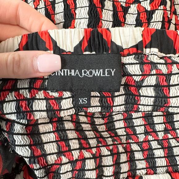 Cynthia Rowley Caprice Midi Dress Off The Shoulder Puff Sleeve Smocked Geometric - Picture 14 of 15